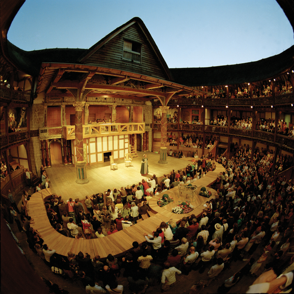 A 2008 production of Merry Wives at the Globe. Those are artificial lights, by the way. And that's not the normal Globe stage. Photo by John Tramper.
